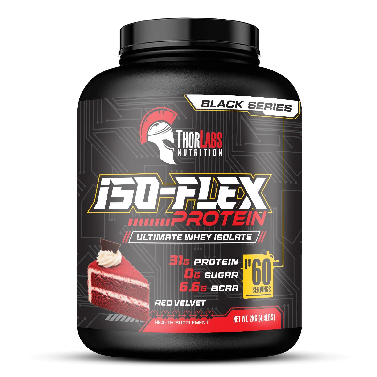 ThorLabs Black Series Iso-Flex Protein 2kg | 31g Protein | 0g Sugar | 6.6g BCAA | Whey Isolate | Red Velvet Flavor